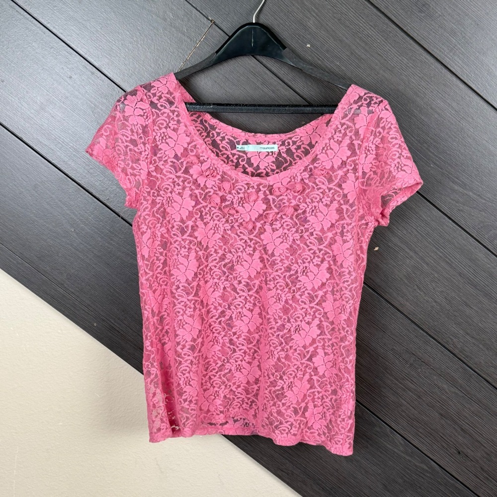 Maurices Women's Floral Lace Top Medium Pink Rosette Coquette Romantic Y2K